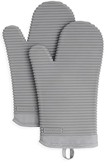 KITCHENAID Ribbed Soft Silicone Oven Mitt 2-Pack Set, 7.5"x13", Grey