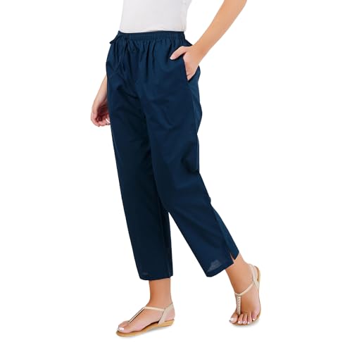Image of Happy Bunny Parallel Pants for Women 100% Cotton Ankle Length Trousers Regular Fit with Elastic Drawstring Stylish & Pockets Casual Formal Wear for Office & Home