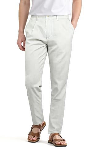 GINGTTO Linen Pants Men Slim Fit Lightweight Tapered Summer Beach Casual Pants Men