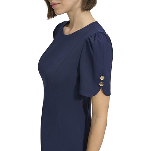 Image of DKNY Women's Short Tulip Sleeve Sheath Dress with Button Detail