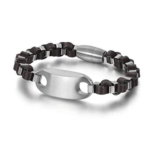 Whoiy Cuero Redondo para Pulseras, Pulseras Originales Hombre Tejido 21cmx8mm Regalo para Novio Esposo