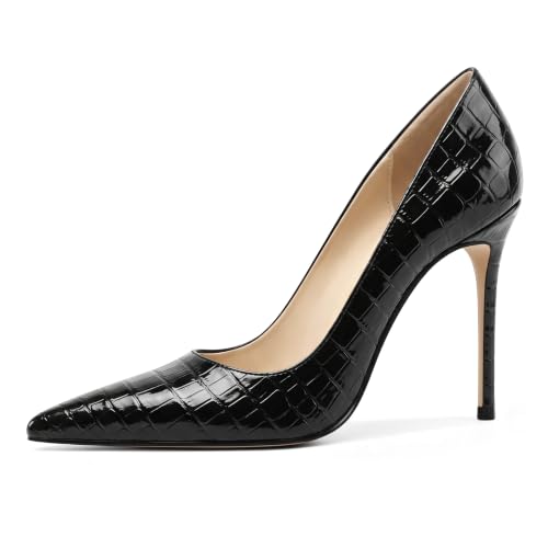 Image of Eldof Women's Classic Dress Pumps Shoes, Sexy Pointed Toe 4 inch Stiletto High Heels, Office Formal Slip On Size 5-13