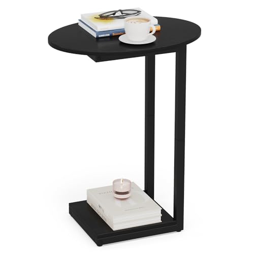 Hosfais Small Side Table End Table, C-Shaped Wood Coffee Table TV Tray for Eating Couch Tables for...