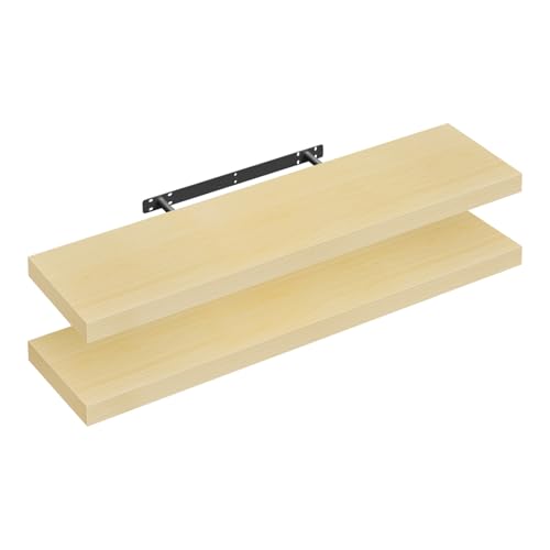 WOLTU Mensola da Muro Rettangolare Scaffale Libreria a Parete Decorazione per Cameretta Ufficio Porta CD/Dvd in Legno Rovere giallo 90cm, Set di 2, RG9370kei-2
