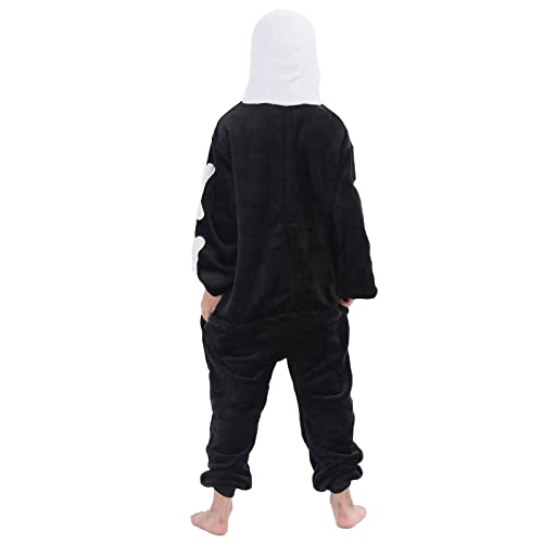 Hibciga Kids Onesie Costumes Animal Cosplay For Boys Girls Halloween Warm Plush One Piece Black Skeleton L #TOP5