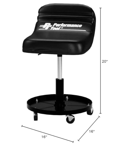 Image of Performance Tool W85020 Tractor Creeper Rolling Work Seat with Storage Tray for Mechanic Garages and Workshops, Black, 24-inch Height