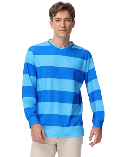 Adult Josh Blues Clues Costume Funny Crew Neck Colorblock Shirt Stretchy Halloween Cosplay Blue M