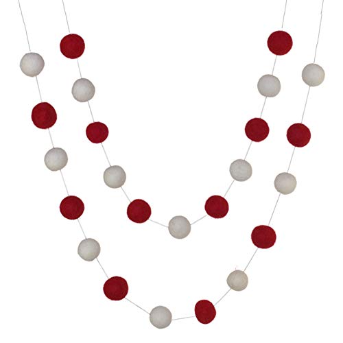 Red & White Felt Ball Garland 6 ft string with 24