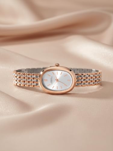 Image of French Connection Sunray Silver Oval Dial with Rose Two Tone Stainless Steel Strap Watch for Womens - FCN0130RTM