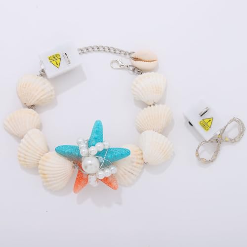 Image of LED Light Up Beach Anklet with Seashells, Starfish Design, Pearl Beads