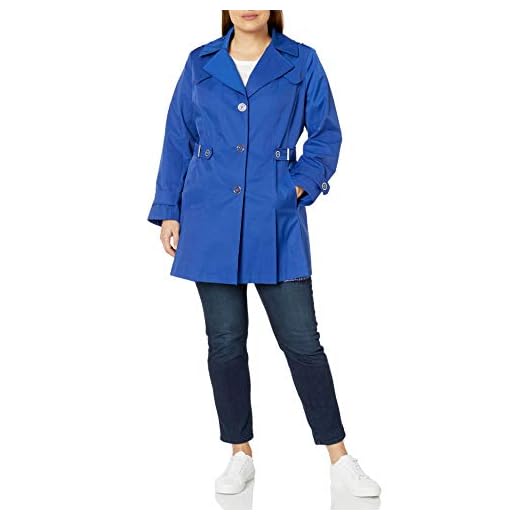 Via Spiga Women's Plus-Size Single Breasted Pleated Trench Coat, Positano Blue, 2X