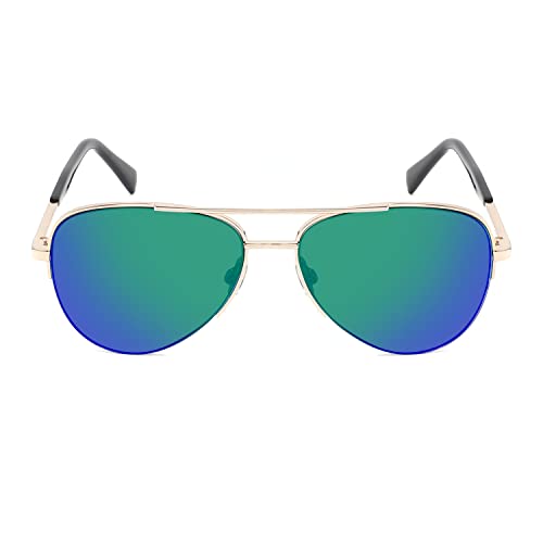 Edge I-Wear's Unisex Rounded Bottom Pilot Style Aviator Sunglasses with Colored Mirrored Flat Lens For Men Women