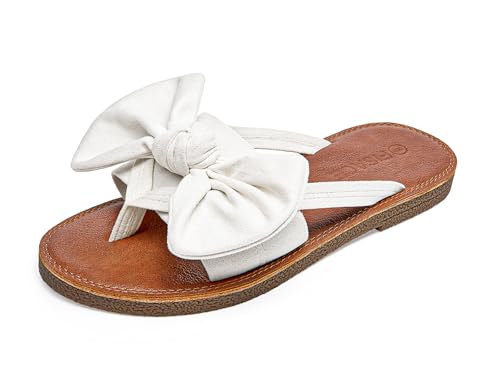 Image of FISACE Womens Bow Flat Sandals Flip Flops Slide Sandals Summer Beach Shoes