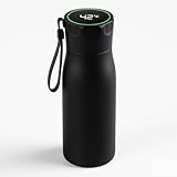 PureHalo UV Self-Cleaning Smart Water Bottle, Temperature Display (°C), Hydration Reminder, 500 ml Vacuum Insulated 12–24h Hot & Cold, 316 Stainless Steel, Leakproof, USB-C Rechargeable, IPX7 (Black)