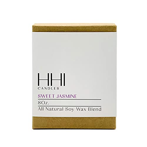 Sweet Jasmine Candle | Scented Soy Candle | A Fresh Blend Of Jasmine, Chamomile, And Cedar | Large Eight Ounce Single Wick Luxury Candle | Long Burn Time | Bamboo Lid And Gift Box | Hhi Candles #TOP3