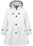 Betusline Girl Trench Coat, Long Sleeve Casual Windbreaker Jacket Outwear Overcoat Dress Coats for Girls, White, 9-10 Years = Tag 150