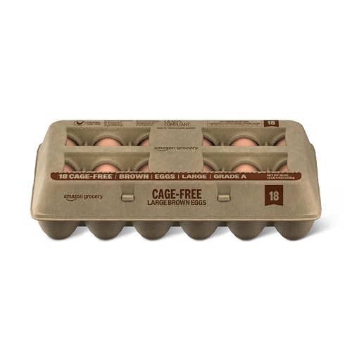 Amazon Grocery, Cage Free Large Brown Eggs, Grade A, 18