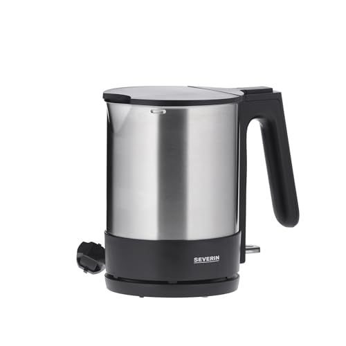 SEVERIN Wasserkocher, kompakt und leistungsstark, 2.200 W, Kunststoff, Edelstahl-gebürstet-schwarz, 1,7 L, WK 3409