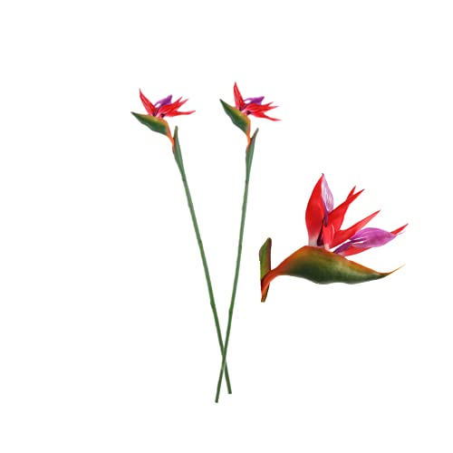 DODXIAOBEUL Large Bird of Paradise 32 Inch Permanent Flower, 0.3 Inch Stem, Soft Rubber PU, Artificial Plants for Home Office Arrangement 2 Pcs (Red)