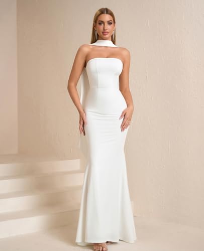 Image of Auraxe 2026 Women's Bodycon Formal Maxi Dresses Elegant Tube Summer Wedding Guest Cocktail Party Dress with Scarf