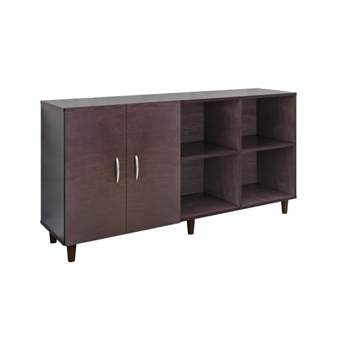 Image of VIKI Modern TV Unit for Living Room | Engineered Wood TV Cabinet with 2 Door Storage & 2 Open Shelves, Set Top Box Stand, Entertainment Unit, 140W x 74H x 40D cm | DIY | 1 Year Warranty (Wenge)