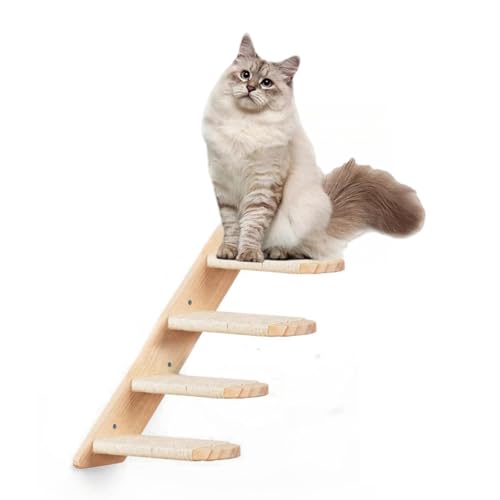 Holz Katzentreppe, Katzenleiter mit Juteseil, Katzentreppe Wand, Katzenbretter für die Wand, Katzen Treppe, Katzentreppe Kletterwand Katze für Katze...