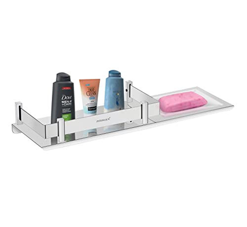 Image of Primax Stainless Steel 2in1 Multipurpose Mirrored, Nickel, Chrome Finish Bathroom Accessories Shelf with Soap, Dish Holder (15x5 Inches, Silver) - Pack of 1