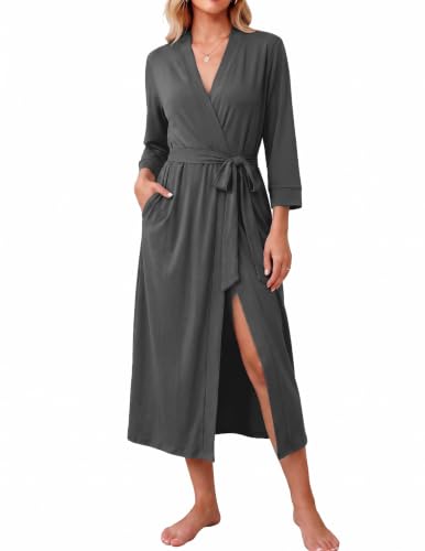Image of Ekouaer Women Robes Long Knit Bathrobe Soft Kimono Loungewear with Pockets