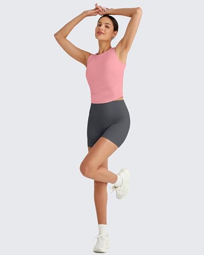 Image of G4Free Skimetic Workout Tank Tops for Women Side Ruched Sleeveless High Neck Crop Top Summer Athletic Gym Shirts