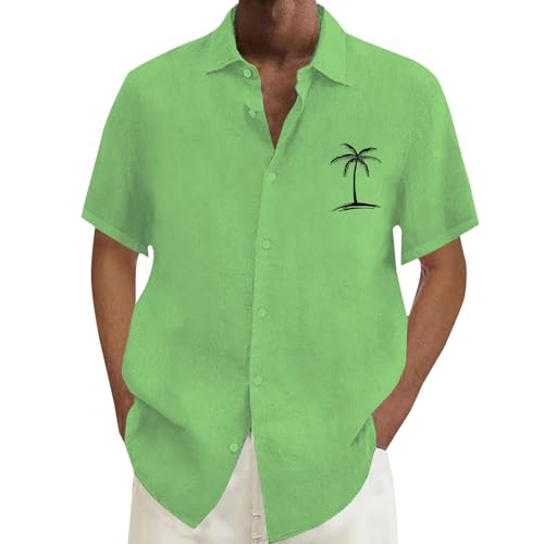 Yekdmxop 2025 Camisa hawaiana para hombre de verano de manga corta elegante Slim Fit Camisas de playa Fiesta Funky con botones Camisa coreana Henley Camisas Blancas Impresión de Palma Camisa Casual