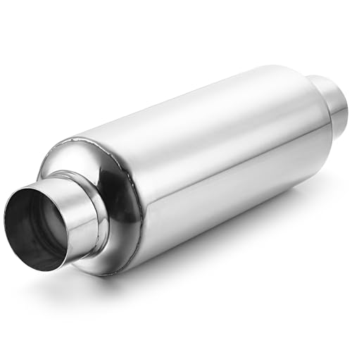 Image of LCGP 2.25 inch Inlet Universal Resonator, 2.25 inch Outlet 13.77 inch Overall Length Stainless Steel High Performance Muffler, Polished, Pass-Thru Design