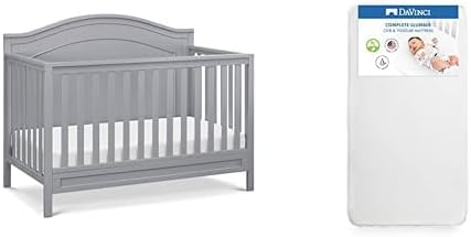 DaVinci Charlie 4 in 1 Convertible Crib in Gray and Complete Slumber Crib & Toddler Mattress