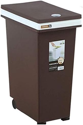 FHKBK Trash can Square Trash Can Wastebasket Bedroom Dorm Office Kitchen Bathroom Plastic Waste Bin with Lid Wheels Trash Bin (Color : Yellow, Size : 10l)