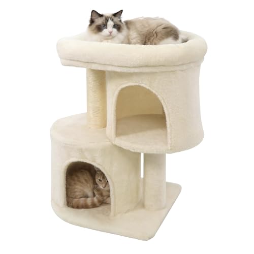 Torre para gatos DORTALA beige 26 pulgadas con 2 refugios miniatura 1