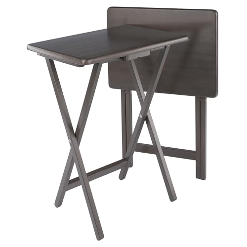 Image of Winsome Alex Set of 2 Foldable Snack Tables, Oyster Gray | Easy to Store Small Portable Fold Up Table Set for Kitchen, Living Room TV Dining, Crafts, Puzzles, Work From Home