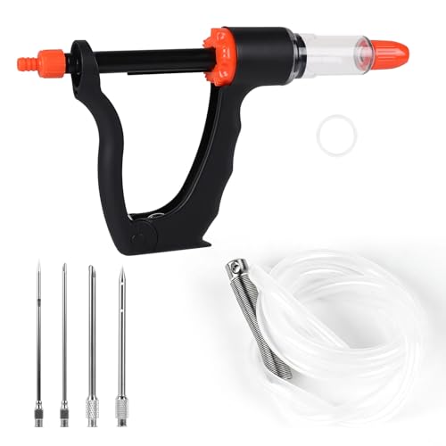 lalago Jeringa Salsa BBQ Semiautomática, Inyector De Sabor con 4 Agujas y Manguera, Inyector De Carne con 3 Cantidades de Inyección, Jeringa para Cocina, para Carne de Vacuno Pollo (Set A)