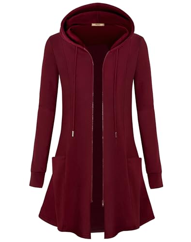 Image of Miusey Womens Zip Up Long Hoodie Jacket Lightweight Tunic Sweatshirt Open Front Cardigan