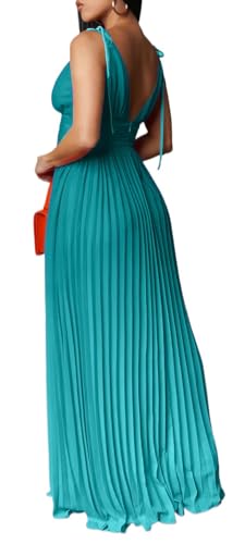 Image of ZVO Women Maxi Dress Sexy Cocktail Party Long Dress Summer Loose Beach Dresses A-line Pleated Halter Dress