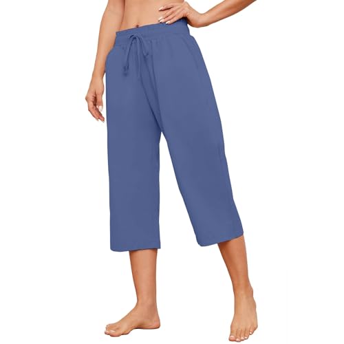 Capris Pants for Women Casual Summer High Waisted Drawstring Lounge Capris Pants Wide Leg Plus Size Hiking