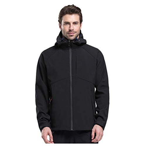 Uqiangy Mens Slim Lightweight Watertight Breathable Softshell Zipper Hooded Windproof Rain Jacket(Black,M)