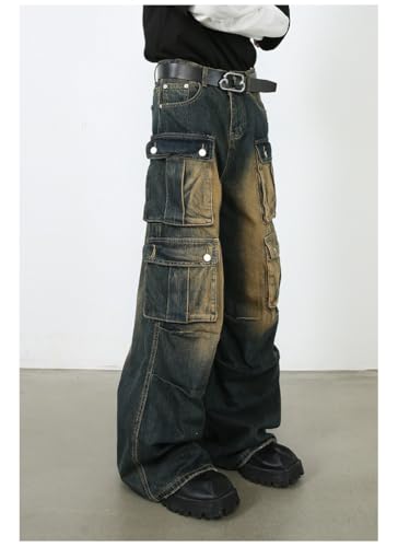 Men's Denim Jeans American Retro Workwear High Street Loose Straight Leg Multi-Pocket Casual Pants for Men4