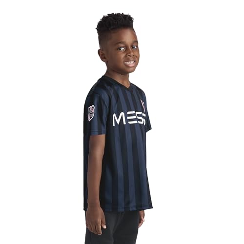 Image of Messi Boys' Lifestyle Short Sleeve Top, Loose-fit V-Neck Shirt with Logo, Comfortable