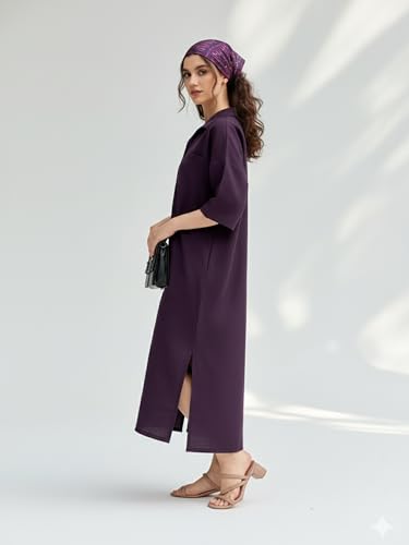Image of PURVAJA Women's Maxi Solid Linen Dress