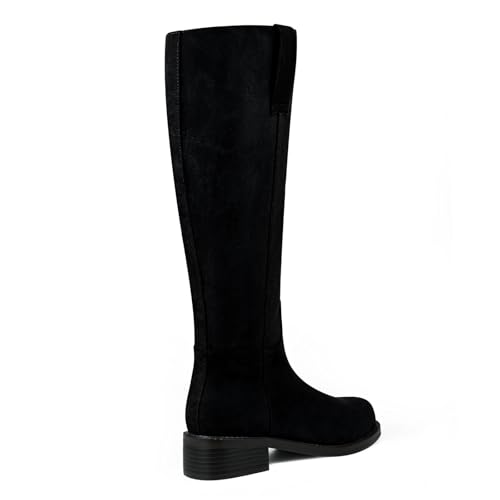 HEIFIN Suede Knee High Boots for Women Black Flat Long Tall Chunky Low Heel Round Toe Spring Winter Campus Going Out Side Zipper Boot 2026 by HEIFIN - Used condition - Image 4