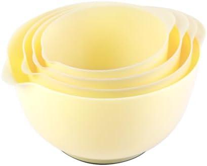 BoxedHome Nesting Plastic Mixing Bowl Set, 4 Piece Mixing Bowl Set with Pour Spouts, Size 1.7, 2.5, 3.5 and 4.5qt, for Prepping, Mixing, Baking, Cooking(2023 New Version, Yellow)