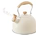 Bouilloire Sifflante à Induction, 2.5L Bouilloire Avec Manche En Bois Résistant à La Chaleur, Vintage En Acier Inoxydable Pour Cuisinière à Induction Cuisinière à Gaz Poêles à Bois