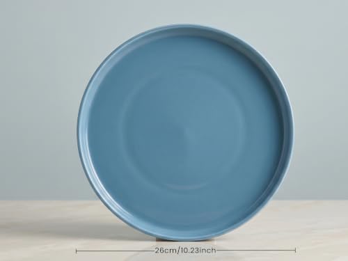 Image of Bodhi House 4-Piece Ribbed Porcelain Dinner Plate Set, 4 Dinner Plates, Chip Resistant, Lightweight, Microwave & Dishwasher Safe Crockery Set for Home, Dining & Gifting, True Blue