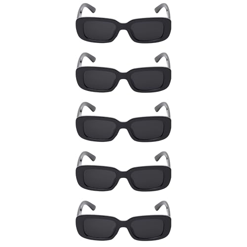 Image of Retro Rectangle Sunglasses for Women & Men | UV400 Protection | Trendy Thick Frame Fashion Eyewear | Lightweight Casual Shades | Black & White Combo Pack