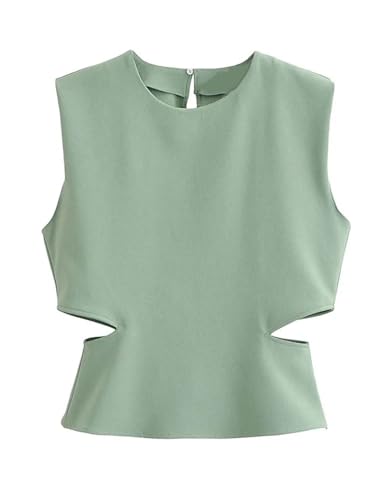 Conjunto de 2 piezas de pantalones largos para mujer, camiseta corta sin mangas, conjunto de dos piezas para mujer, color verde claro, talla L, verde claro, L