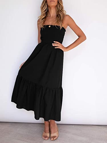Image of ZESICA Women's Summer Boho Strapless Maxi Dress 2026 Casual Off Shoulder Smocked Flowy A Line Beach Holiday Long Dresses